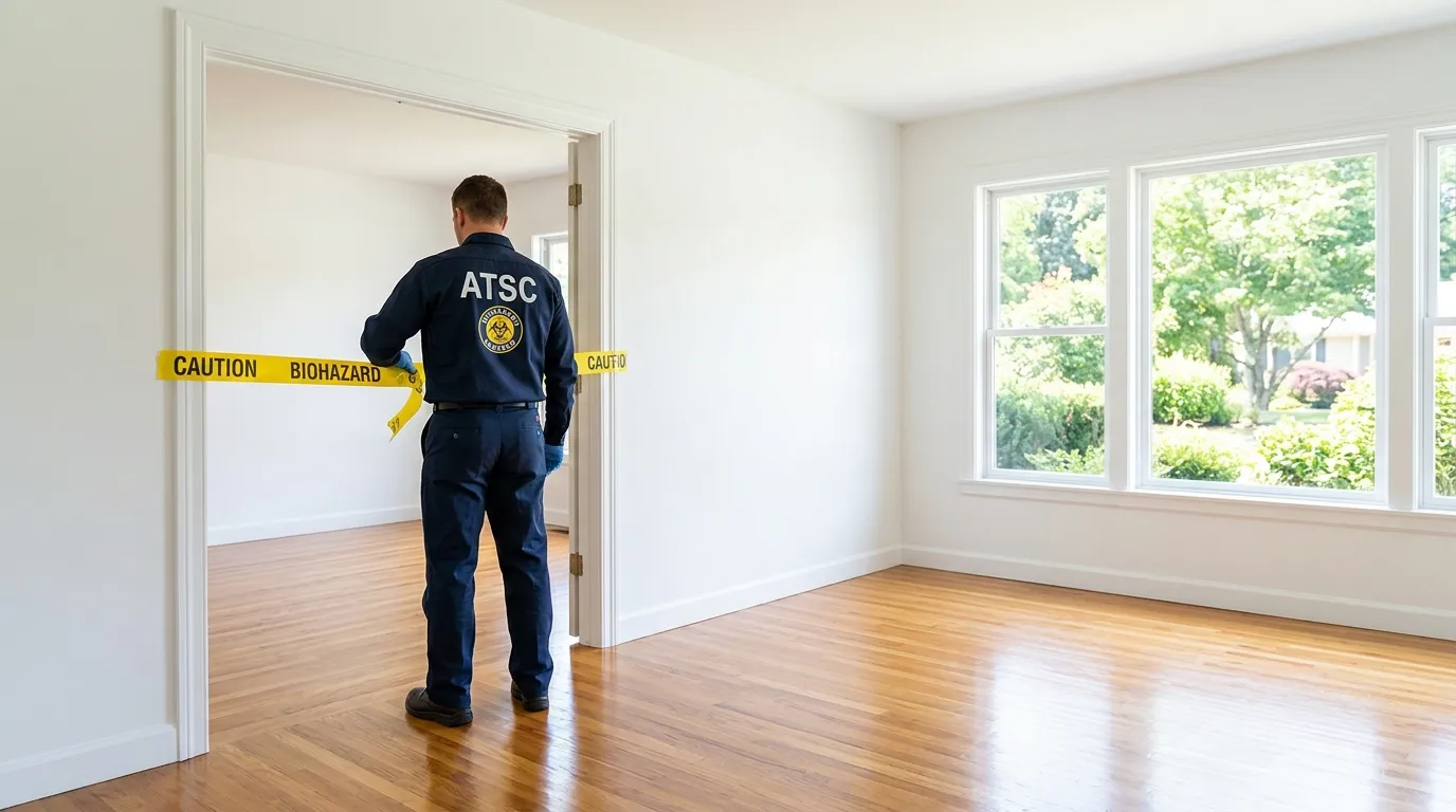 Certified biohazard cleanup crew performing Trauma Scene Cleanup in Crete